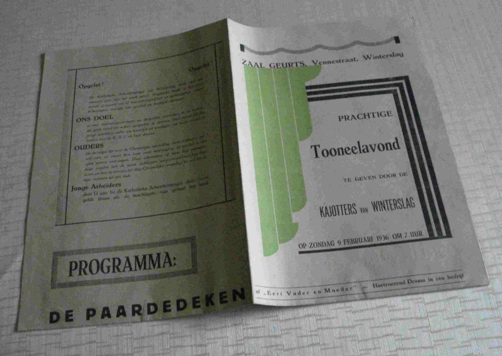 Brochure toneelavond Winterslag 1936, Ophalen of Verzenden, Gebruikt
