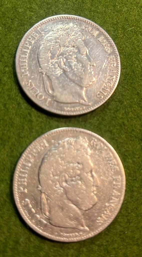 5 francs louis philippe 1835 + 1839, Ophalen of Verzenden, Zilver