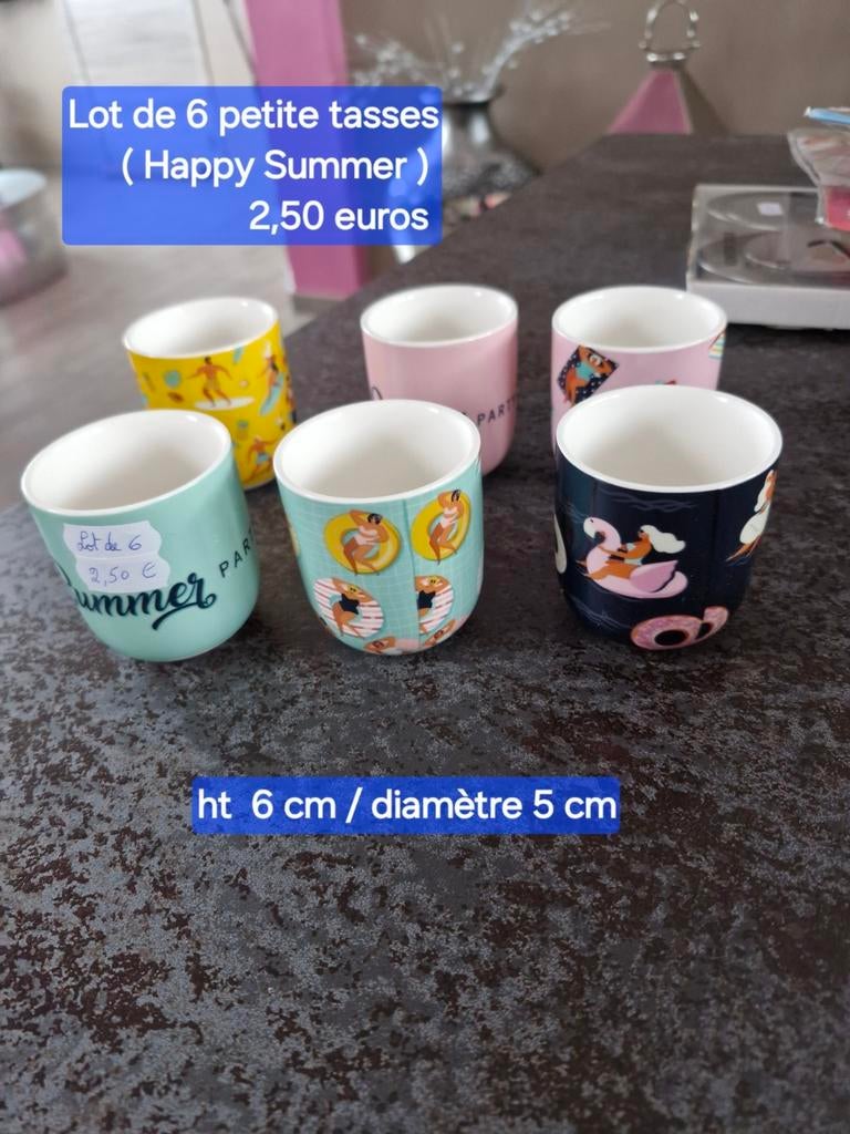 Lot de 6 petite tasses expresso ou thé  happy summer, Enlèvement ou Envoi, Comme neuf