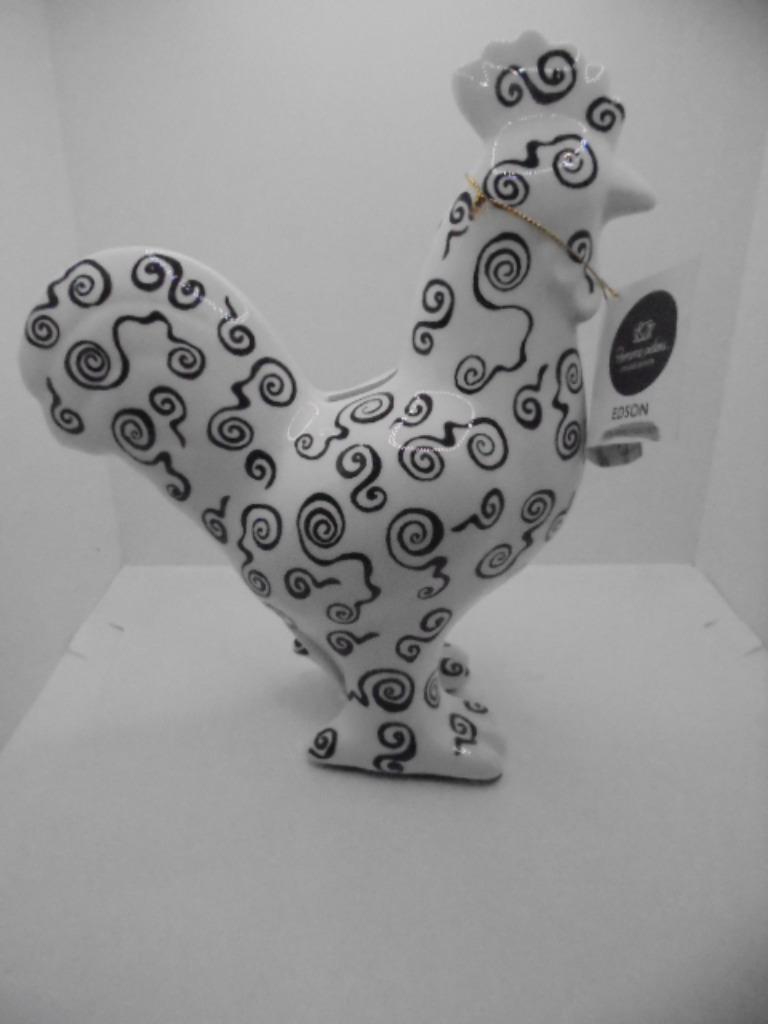 HAAN EDSON ZWART WIT KRULLEN HANDGESCHILDERD 24 CM NIEUW, Enlèvement ou Envoi, Neuf, Pierre, Poterie ou Céramique, Animal