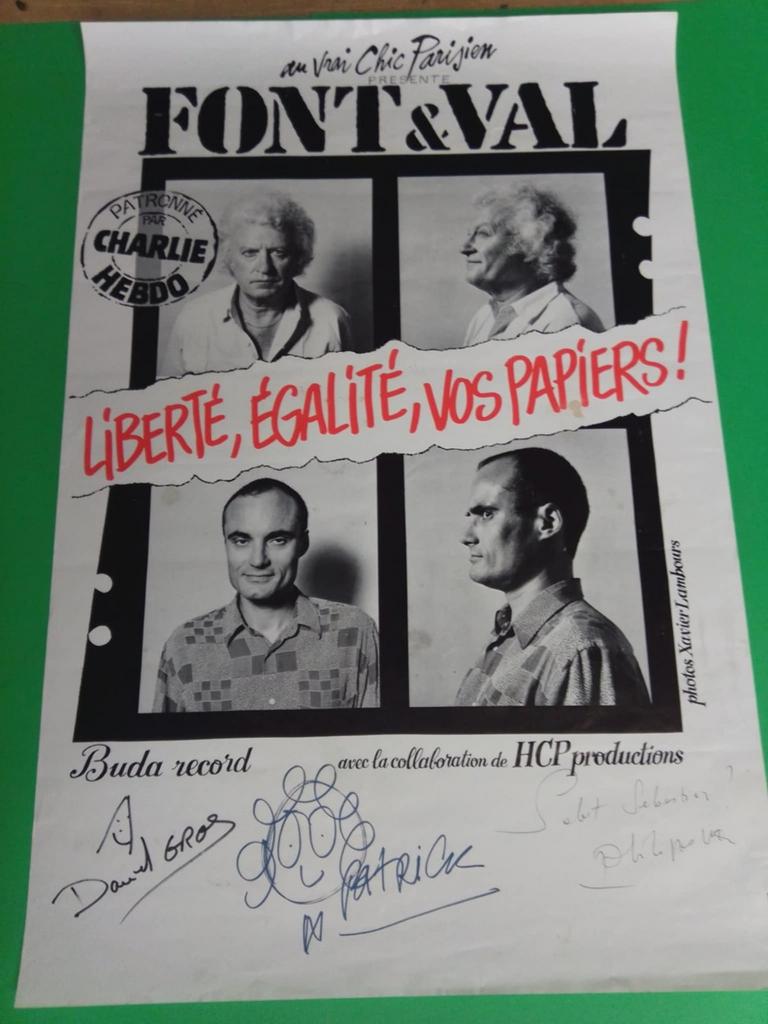 Charlie Hebdo font & val poster tegen gesigneerd door hen, Ophalen of Verzenden