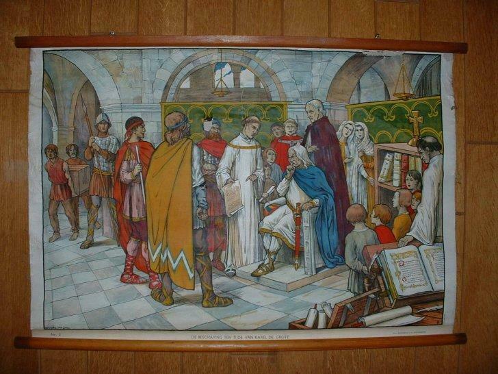 oude schoolkaart De beschaving ten tijde van Karel de Grote, Ophalen of Verzenden