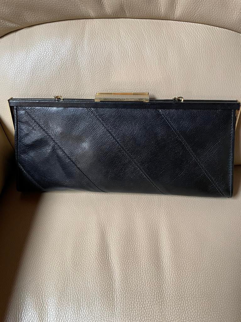 Lederen zwarte avond tas, Handtassen en Accessoires, Ophalen of Verzenden, Gebruikt