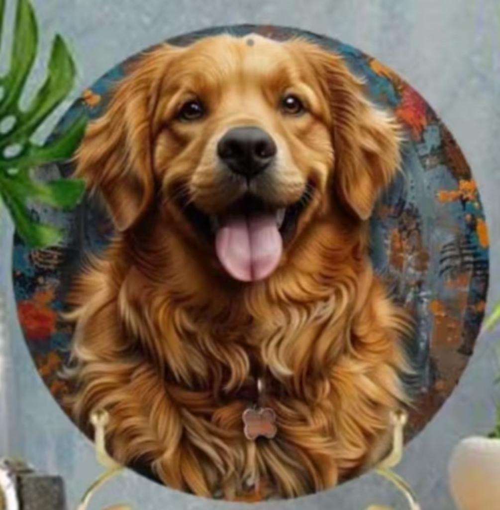 Plaque ronde vintage en métal Golden Retriever marron (20 cm, Enlèvement ou Envoi, Neuf