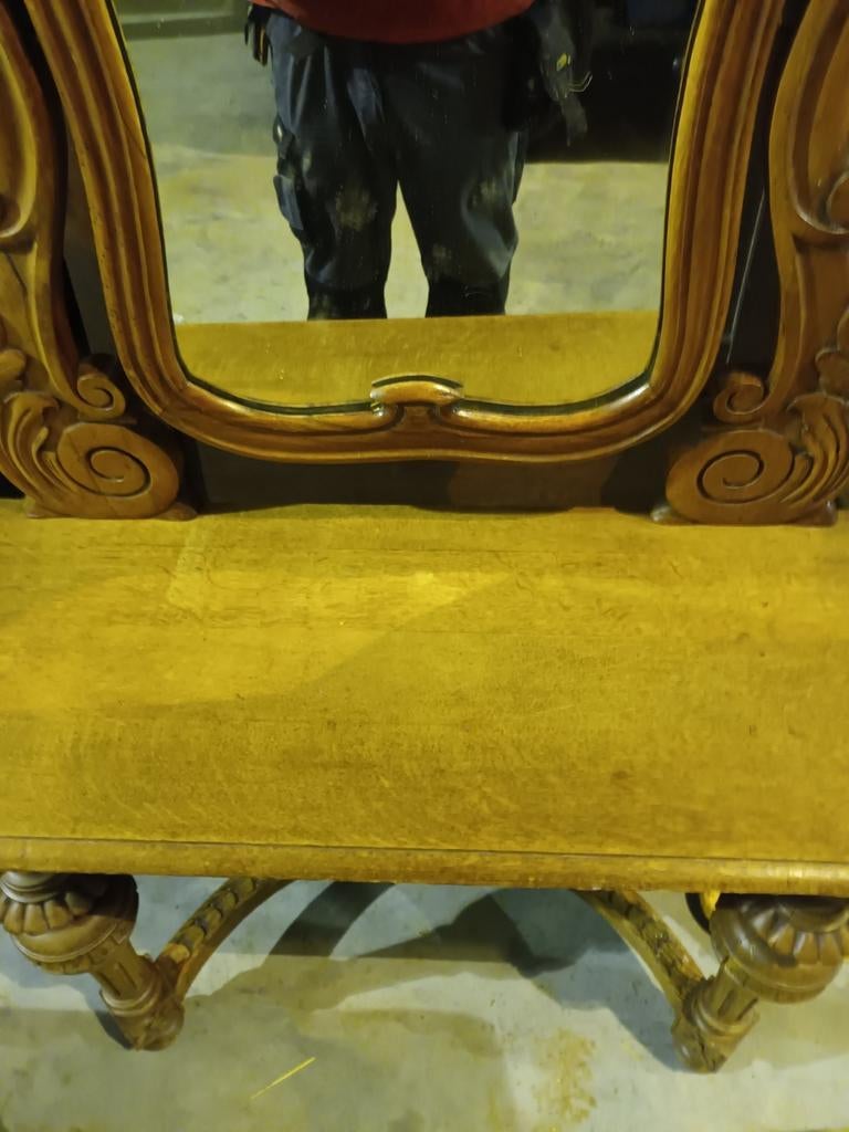 table d'entretien en chêne avec miroir en parfait état, Antiquités & Art, Enlèvement, Rectangulaire, 50 à 100 cm, 100 à 150 cm