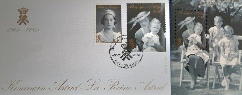 2005- 1 FDC- 1 FEUILLET-REINE ASTRID-OOSTENDE, Postzegels en Munten, Verzenden, Koninklijk huis