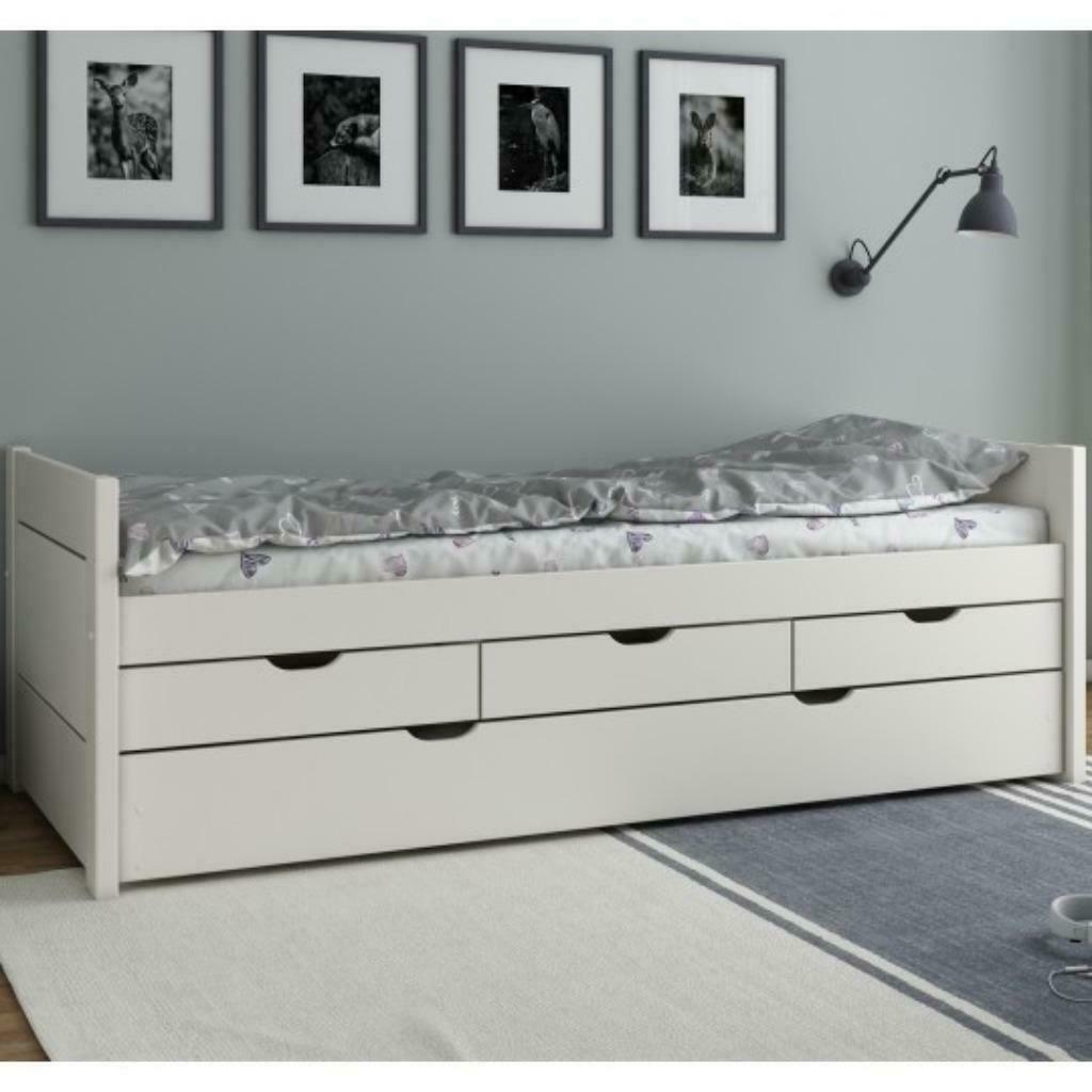 Lit gigogne + 3 tiroirs LEOPOLD BLANC 90x200, Enlèvement ou Envoi, Matelas
