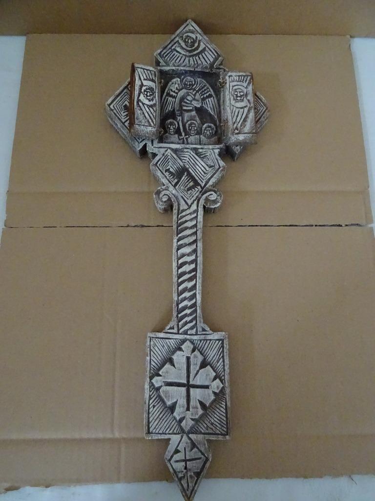 Vintage houtsnijwerk aartsengel sleutel met icoon aartsengel, Antiek en Kunst, Antiek | Religieuze voorwerpen, Ophalen of Verzenden