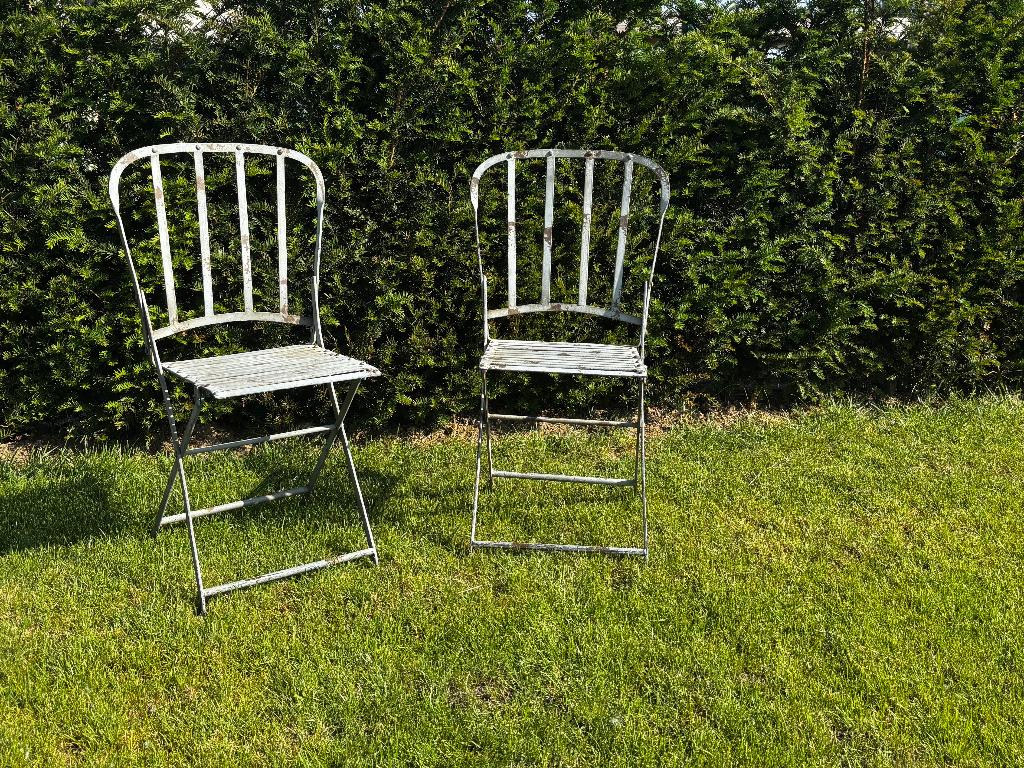 2 x stevige klapstoel tuinstoel metaal landelijke stijl, Ophalen of Verzenden, Zo goed als nieuw, Metaal, Inklapbaar
