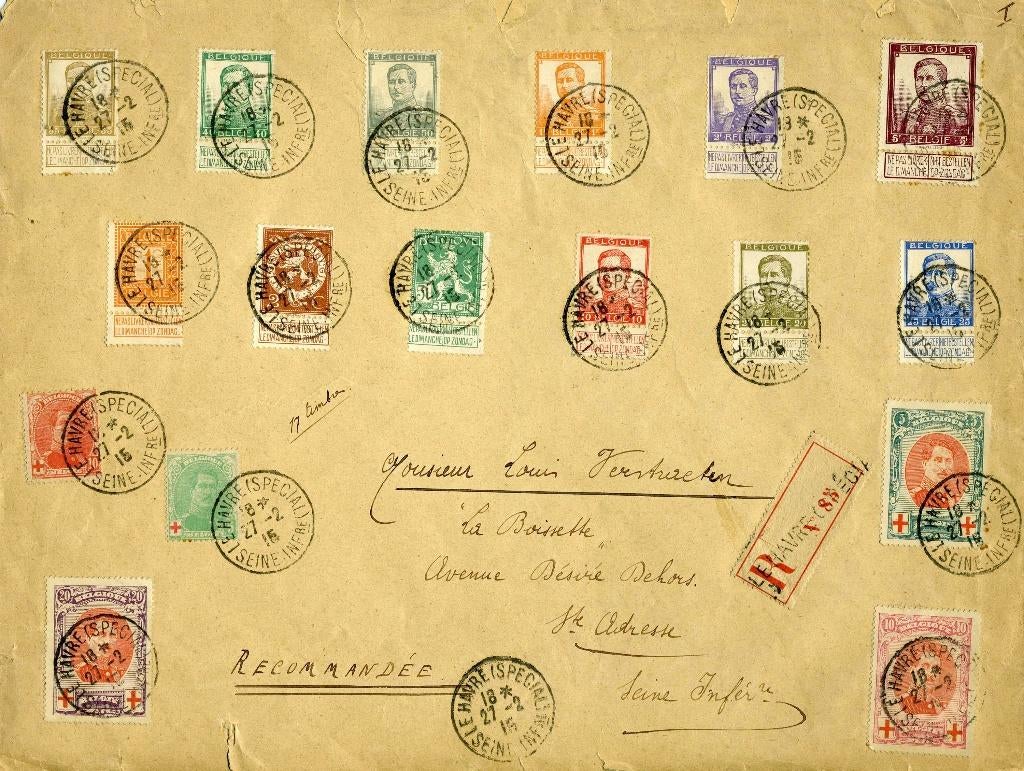 (B) Lettre recommandée 1915 - Pellens et la Croix-Rouge, Oblitéré, Enlèvement ou Envoi, Affranchi, Croix-Rouge