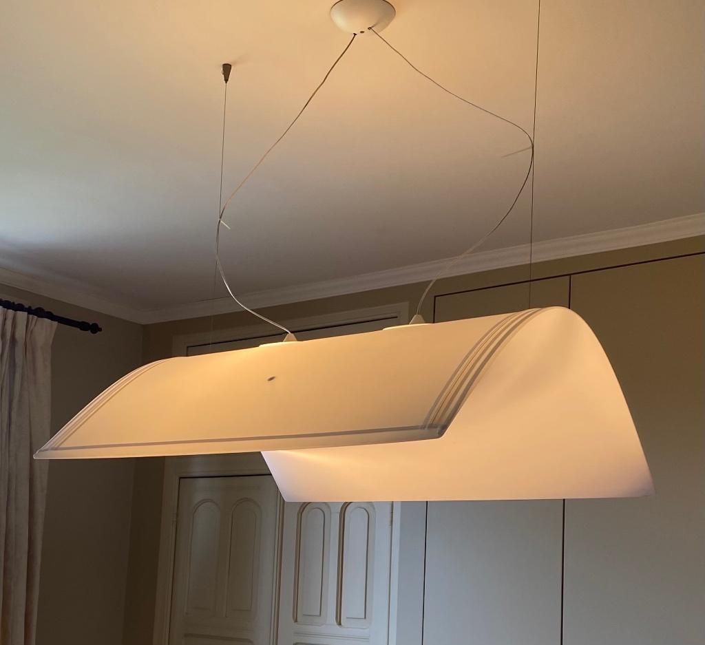 Design hanglamp van Italiaans topmerk Pradina – witte stof, Ophalen, Design, Zo goed als nieuw, Stof