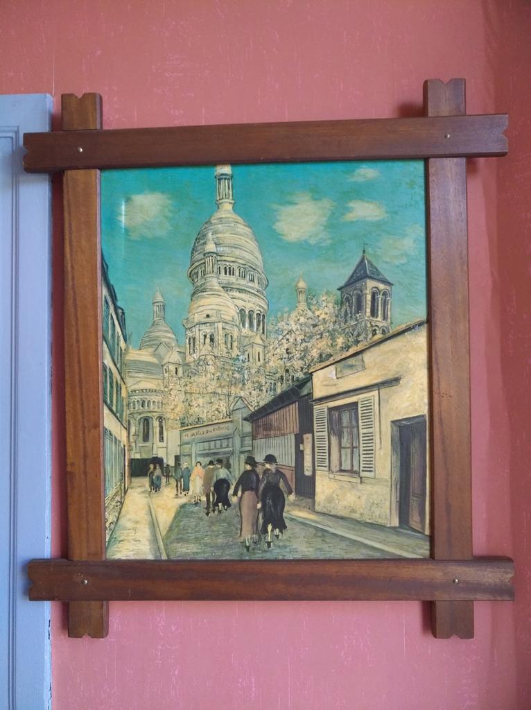 Groot schilderij "Parijse straat" houten frame, Ophalen of Verzenden