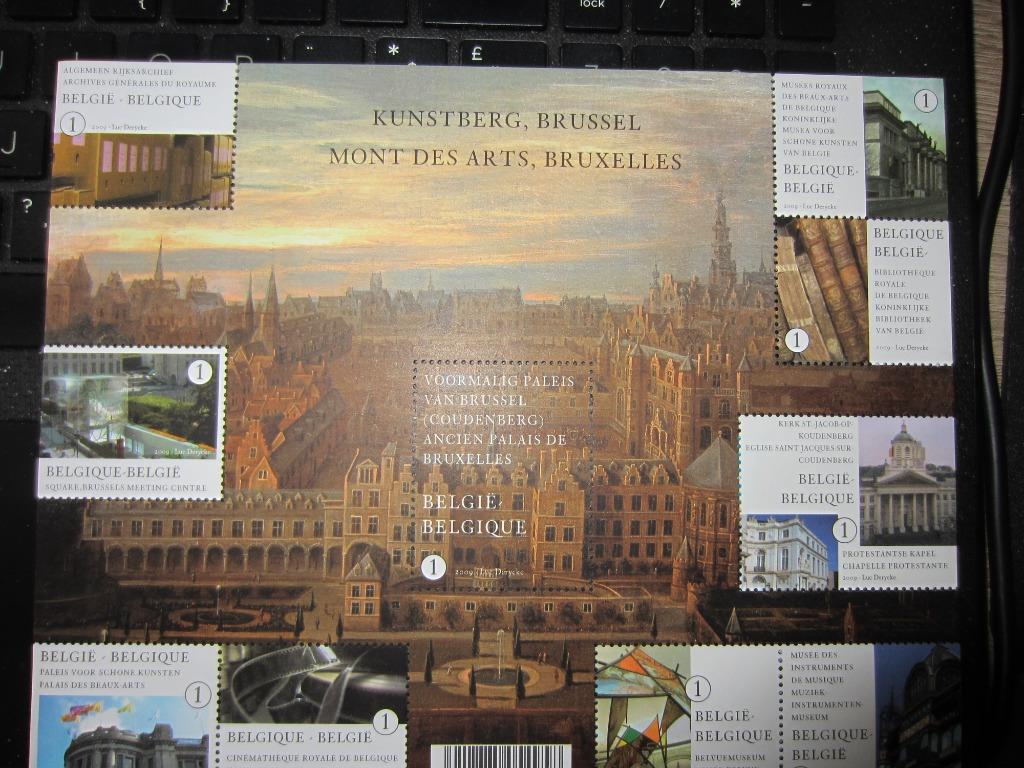 Feuillets de timbres Mont des Arts Bruxelles, Envoi, Non oblitéré, Lieu ou Bâtiment