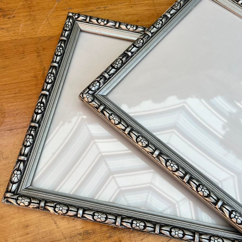 Paar Art deco verzilverde houten lijsten / kaders, Gebruikt, Ophalen of Verzenden, X, X
