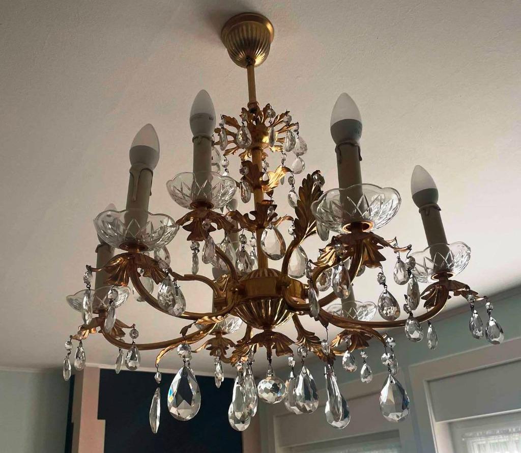 Lustre en métal et pampille, Maison & Meubles, Enlèvement, Comme neuf, Métal