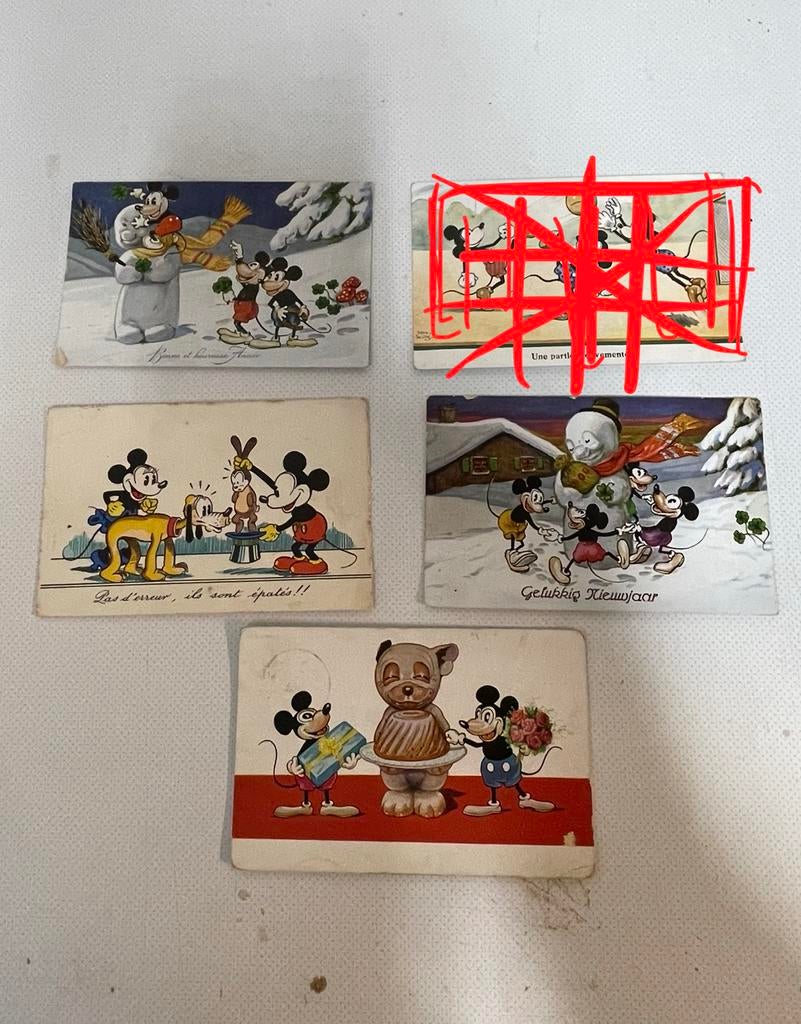 Disney mickey mouse 4 oude postkaarten jaren 30, Verzamelen, Ophalen of Verzenden