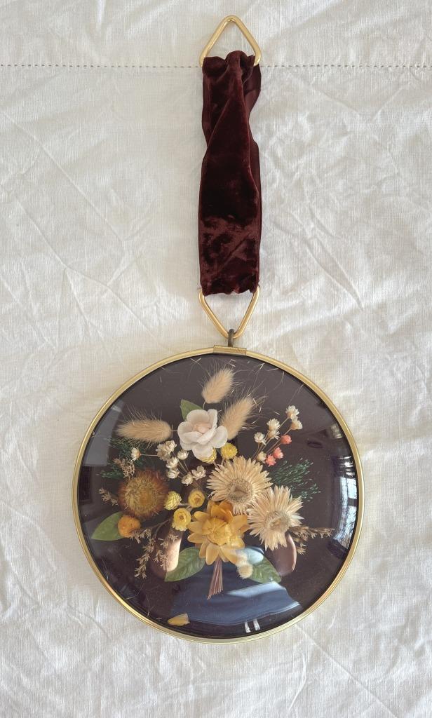 Cadre bombé rond de fleurs séchées, Gebruikt, Aucun, Aucun, Ophalen of Verzenden