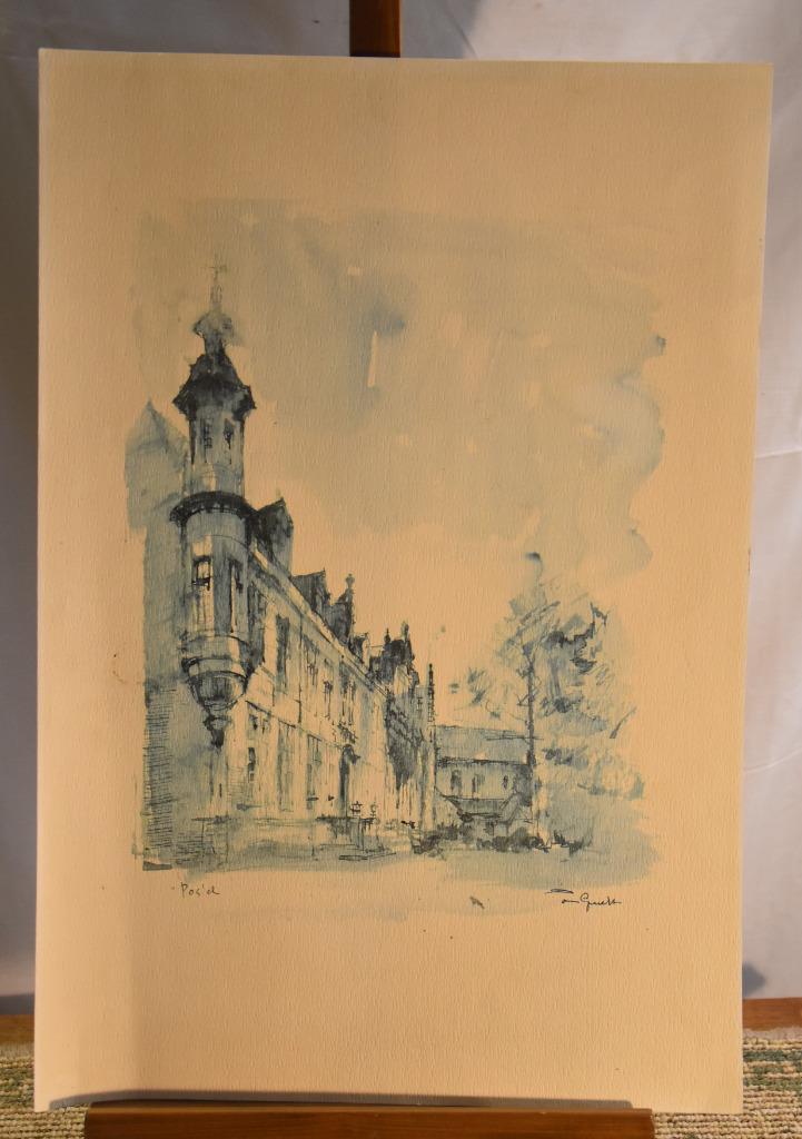 aquarelle Postel José Van Gucht, Antiquités & Art, Art | Peinture | Classique, Enlèvement