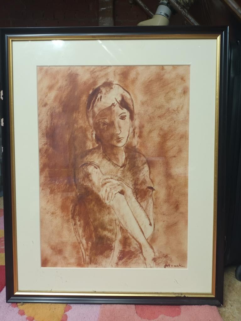 Tekening/schilderij in kader, Antiek en Kunst, Ophalen