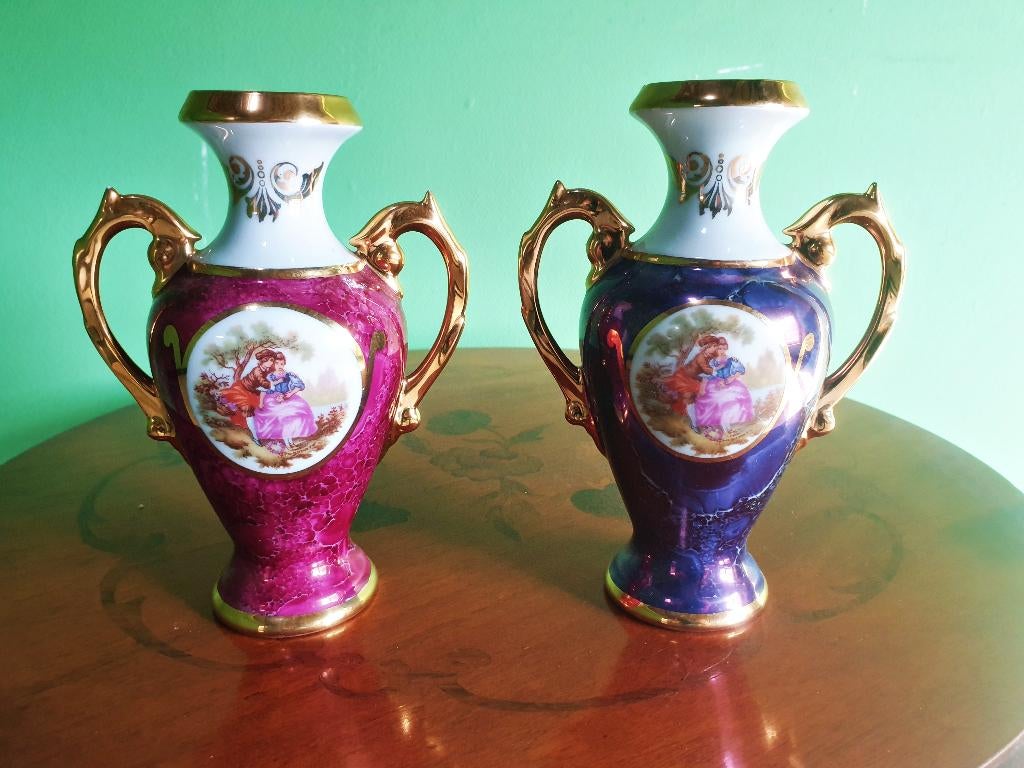 Koppel Paul Pastaud Limoges France vazen, Antiek en Kunst, Ophalen of Verzenden
