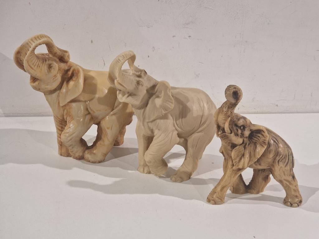 3 ivorine olifanten gezin , olifant , retro vintage, Ophalen of Verzenden