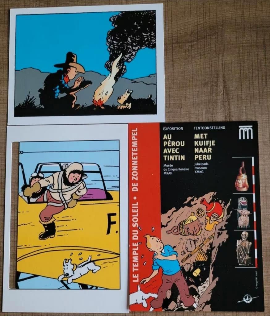 Kuifje: 3 postkaarten, Verzamelen, Ophalen of Verzenden, Kuifje, Gebruikt, Plaatje, Poster of Sticker