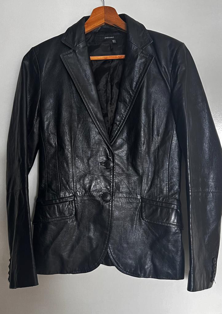 Dames klassieke lederen jas van Zara maat S/M, ZARA, Zwart, Ophalen of Verzenden, Zo goed als nieuw