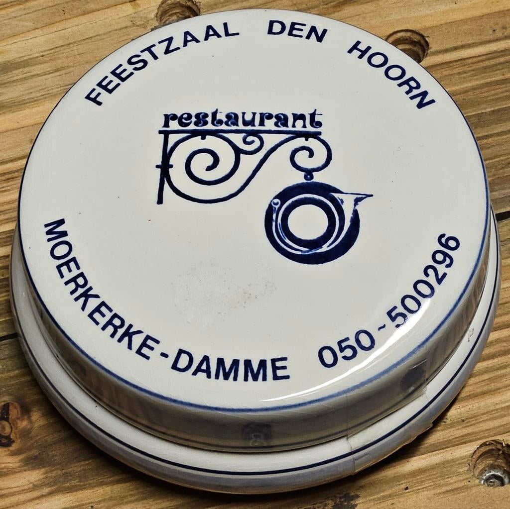 Feestzaal Den Hoorn Moerkerke-Damme Delfts blauw, Antiek en Kunst, Curiosa en Brocante, Ophalen of Verzenden