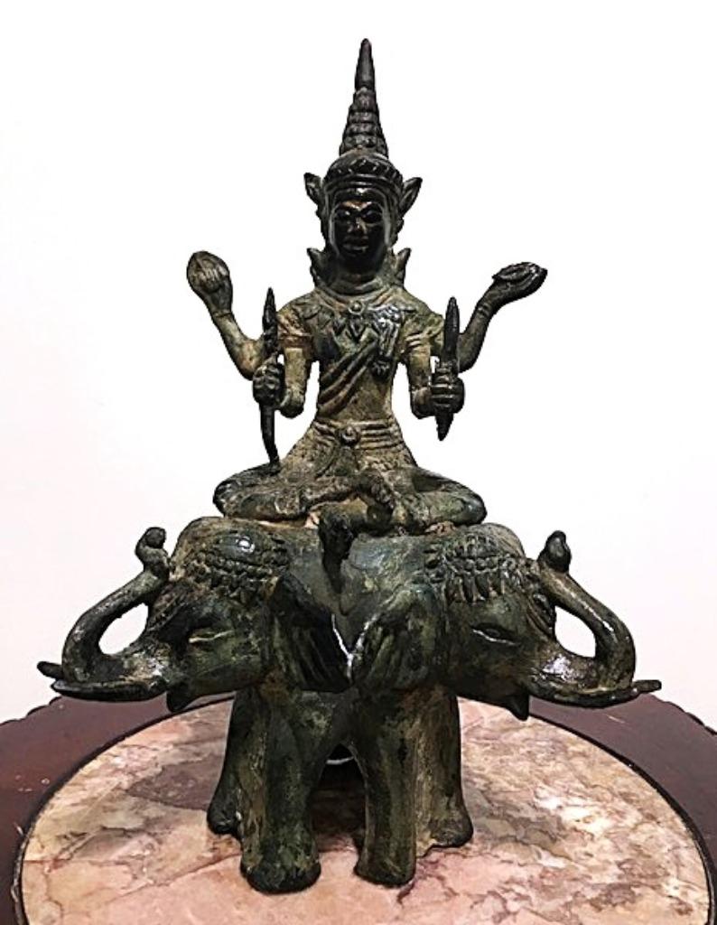 Boeddha brons 3 koppige olifant god Shiva Thais Antiek🤗🙏👌, Antiek en Kunst, Weerbestendig, Ophalen of Verzenden, Brons, 20 - 50 cm