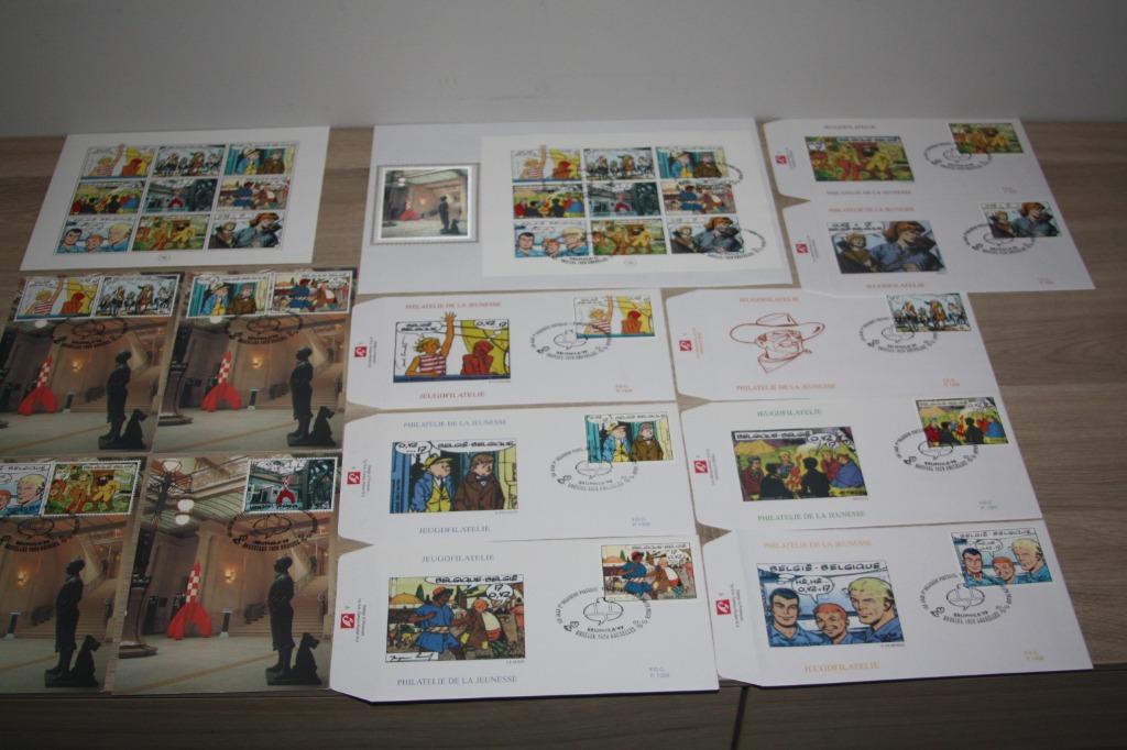 lot v 14 x Belgische strips , zijde fdc , FDC , Zegels, Enlèvement ou Envoi, Autres personnages, Neuf, Autres types