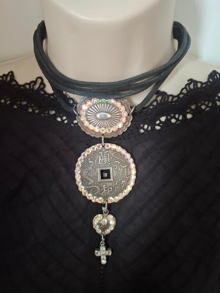 Collier BIBI argent strass, Enlèvement ou Envoi, Comme neuf, Avec strass, Argent