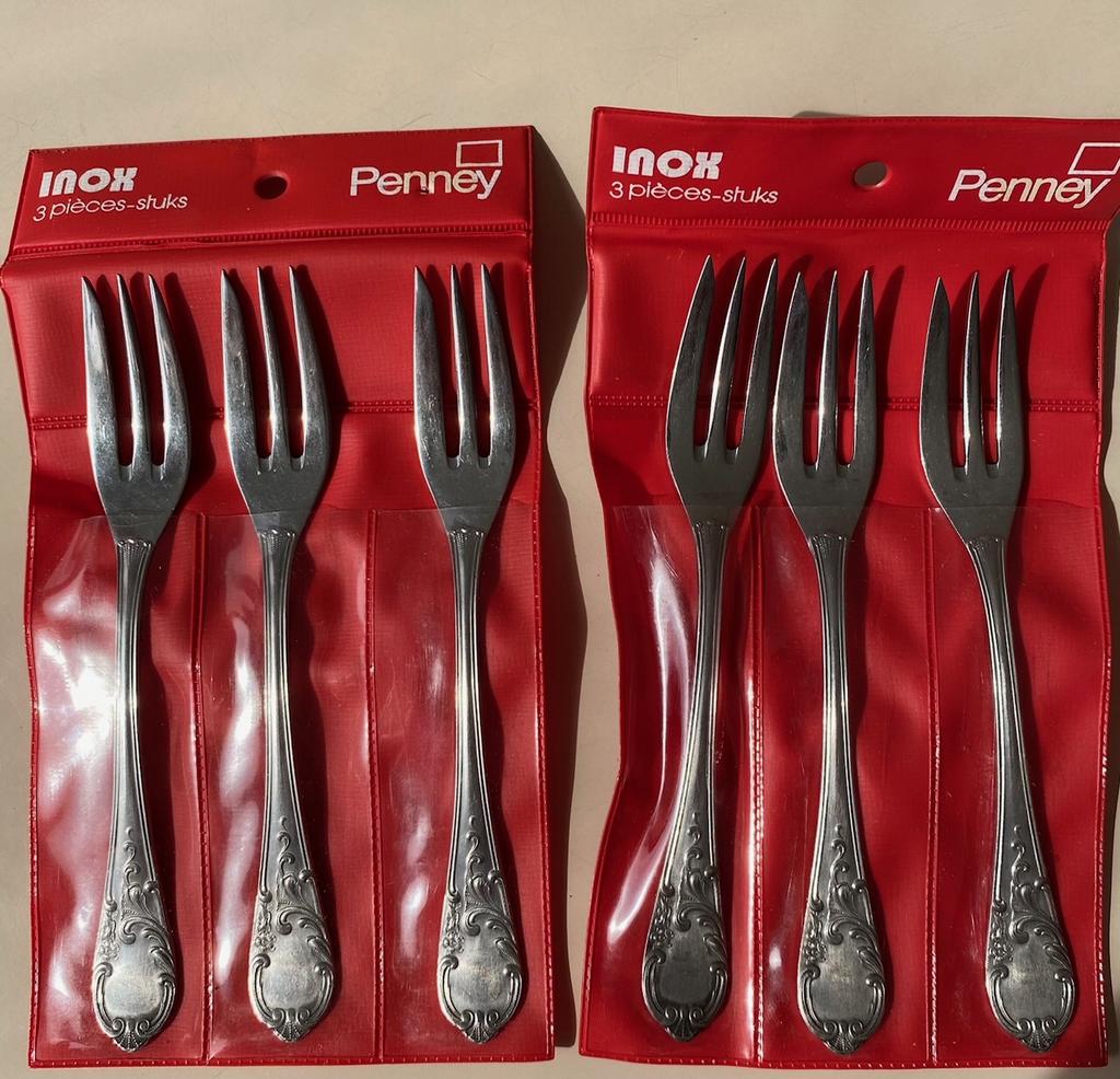 Mooie inox dessert vorkjes, Ophalen, Nieuw, Inox of Chroom, Bestekset