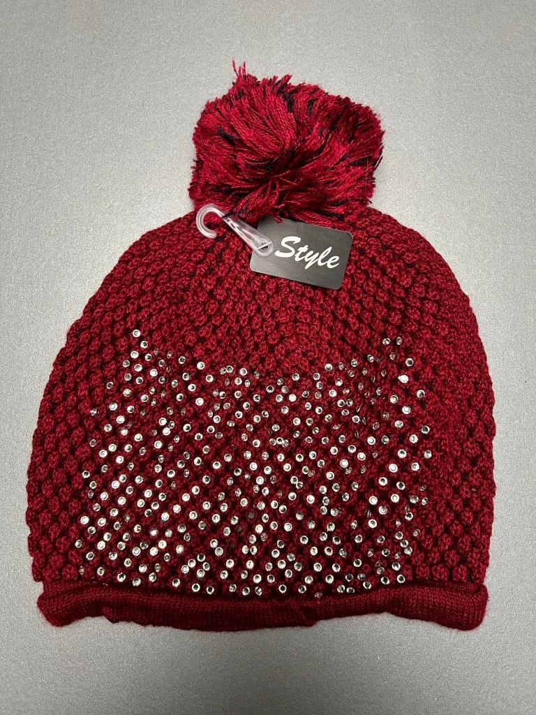 New rode muts met pompon en strass Style, Sans marque, Ophalen of Verzenden, Nieuw, Muts