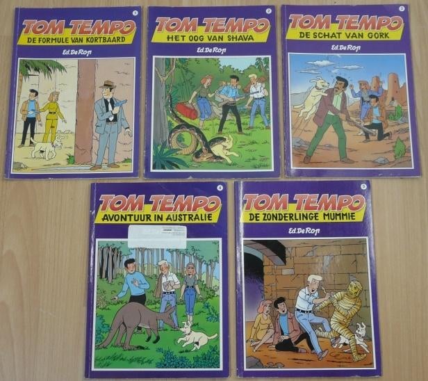 Strip Reeks, Tom Tempo, Nrs 1/2/3/4/5, Ed de Rop, 1989-1990., Boeken, Gelezen, Complete serie of reeks, Ed de Rop, Ophalen of Verzenden