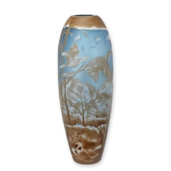 Cameoglas vaas | Winterlandschap met vogels | Nieuw, Overige kleuren, -, Verzenden, -
