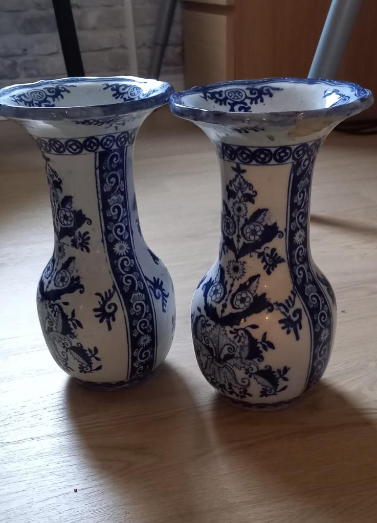 Petrus Regout &co Maastricht blauwe vazen * 2 stuks, Antiek en Kunst, Antiek | Vazen, Ophalen