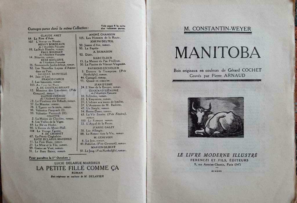 1930 roman Manitoba Constantin Weyer édité par Ferenczi, Enlèvement ou Envoi