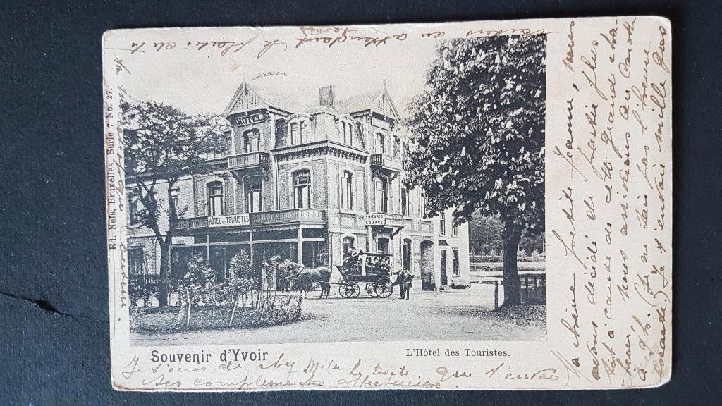 Postkaart Yvoir Hôtel des Touristes Paard en kar, Ophalen of Verzenden, Voor 1920, Gelopen, Namen