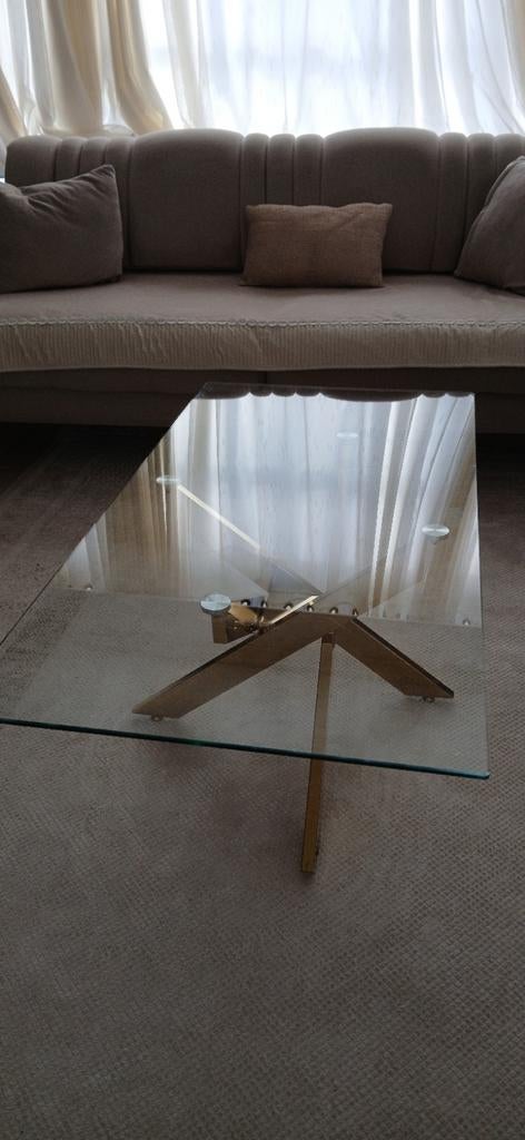 Glas tafel met goud, Huis en Inrichting, Tafels | Salontafels, Ophalen, 100 tot 150 cm, 50 tot 75 cm, Nieuw