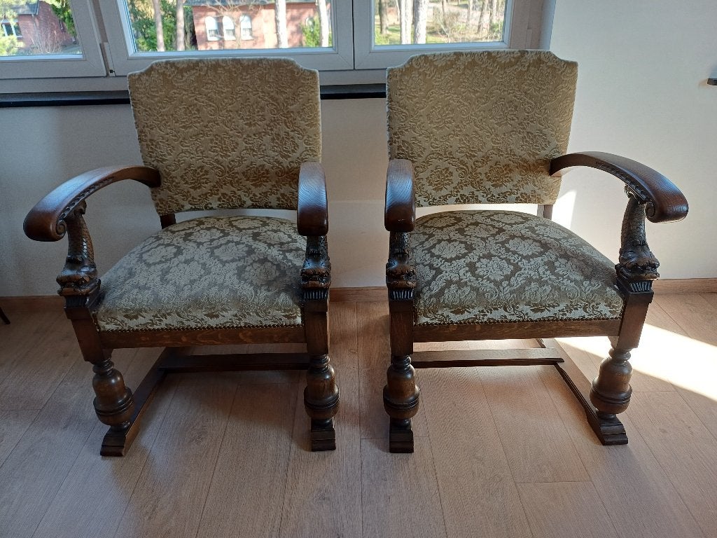 set Antieke kasteelstoelen 19de eeuw draakkoppen, Antiek en Kunst, Ophalen