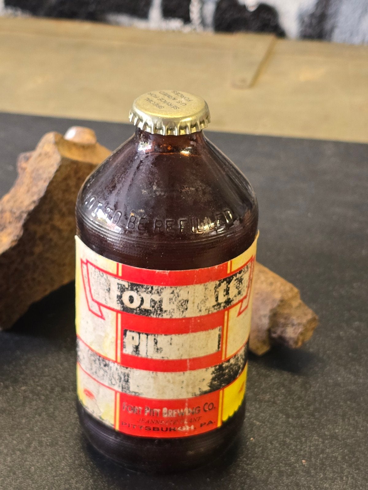 WWII US full Fort-Pitt glass beer bottle, Ophalen of Verzenden
