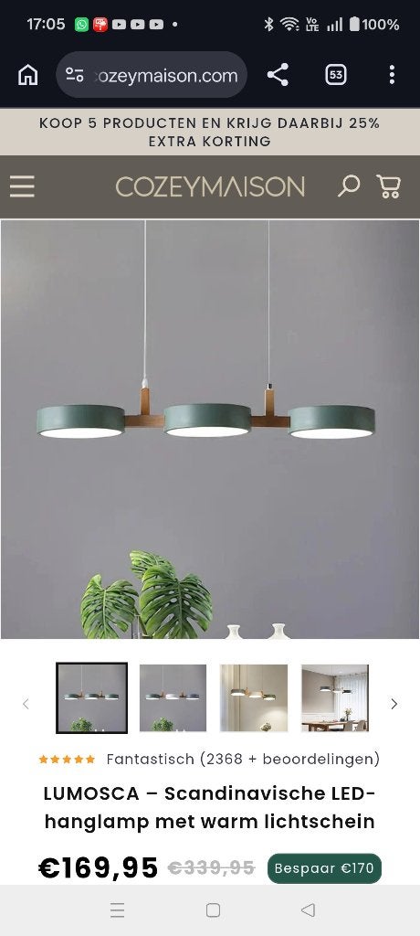 Hanglamp, groen, cozey maison, Ophalen, Nieuw, Metaal, Groen