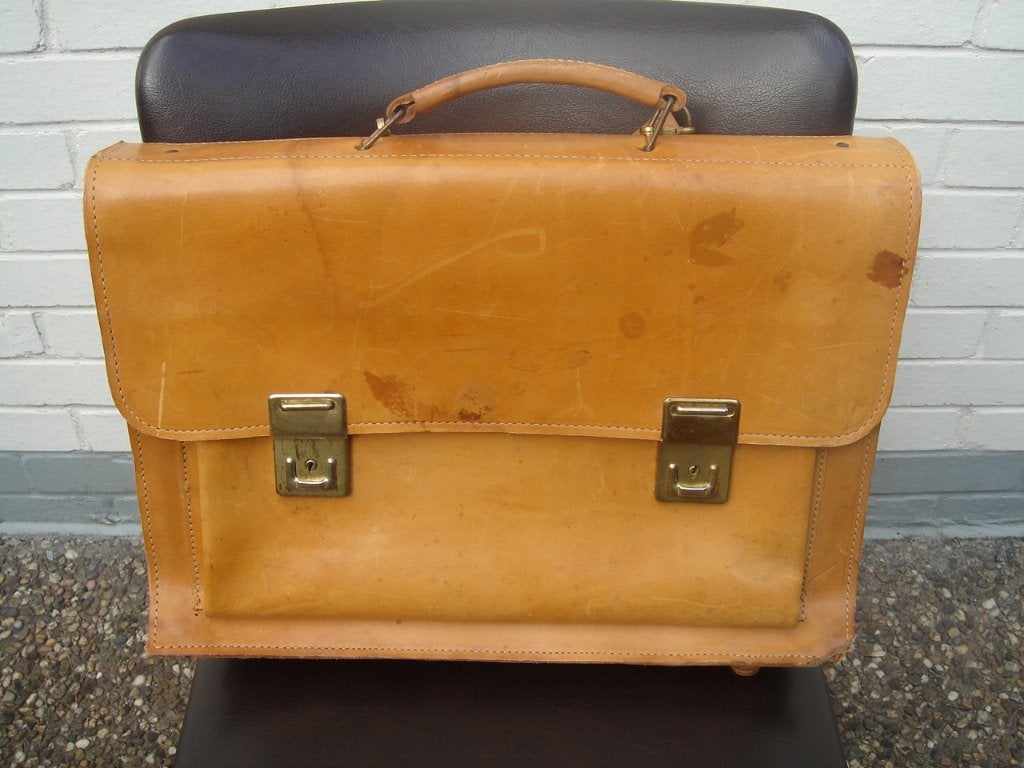 MOOIE VINTAGE LEREN BOEKENTAS, Ophalen, Gebruikt, Aktetas of Boekentas, Leer