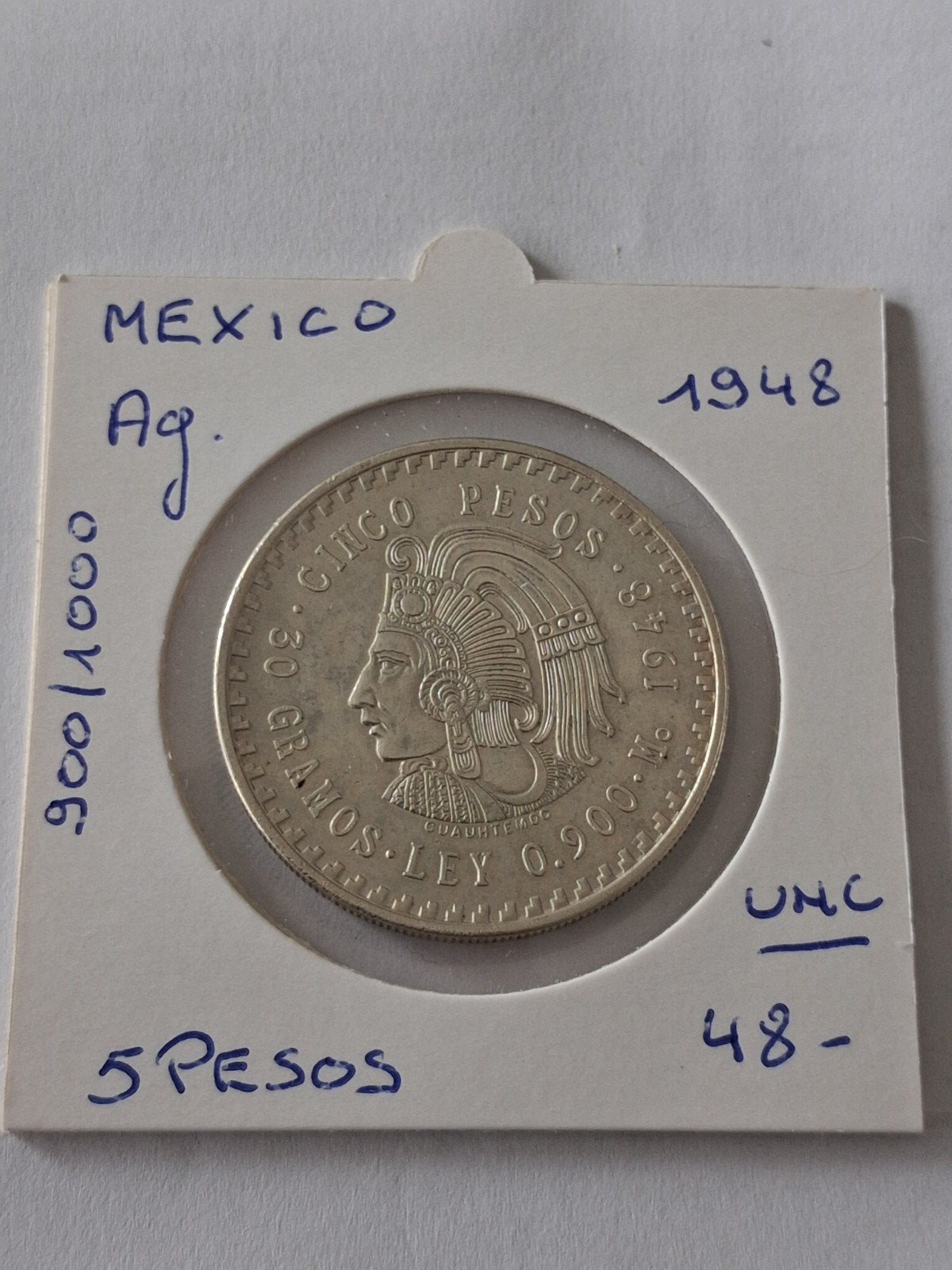 mexico 5 pesos 1948 AG UNC !!CERES A.J, Ophalen of Verzenden