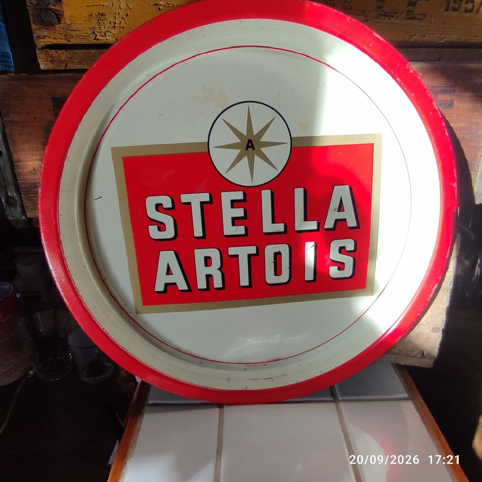 Oud metalen dienblad van STELLA-ARTOIS., Verzamelen, Ophalen of Verzenden, Gebruikt, Reclamebord, Plaat of Schild, Stella Artois