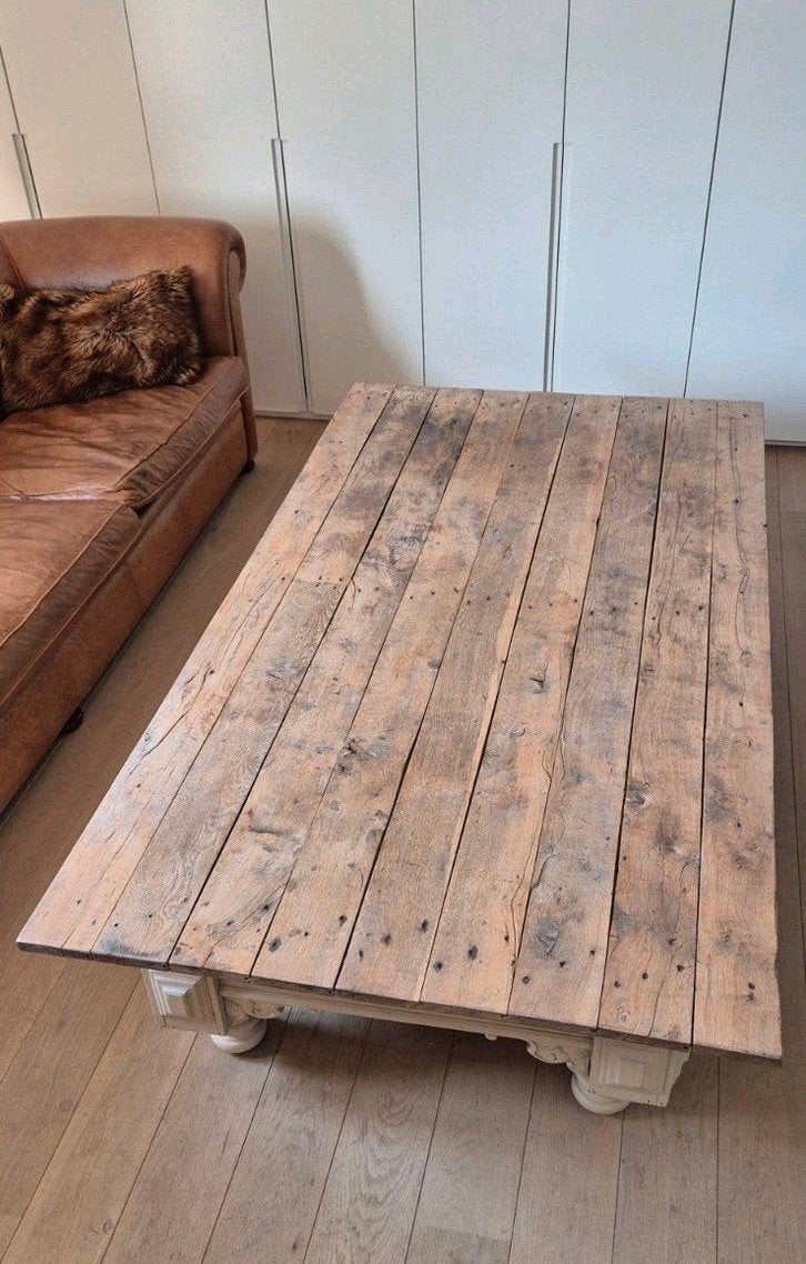 Robuuste landelijke salontafel van geleefd hout, Huis en Inrichting, Tafels | Salontafels, Ophalen
