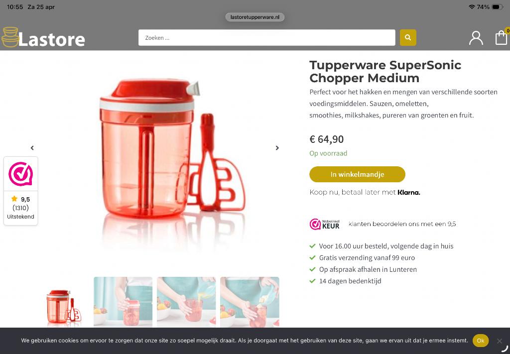 Hakmolen Tupperware turbomax, Huis en Inrichting, Ophalen, Zo goed als nieuw, Rood, Overige typen