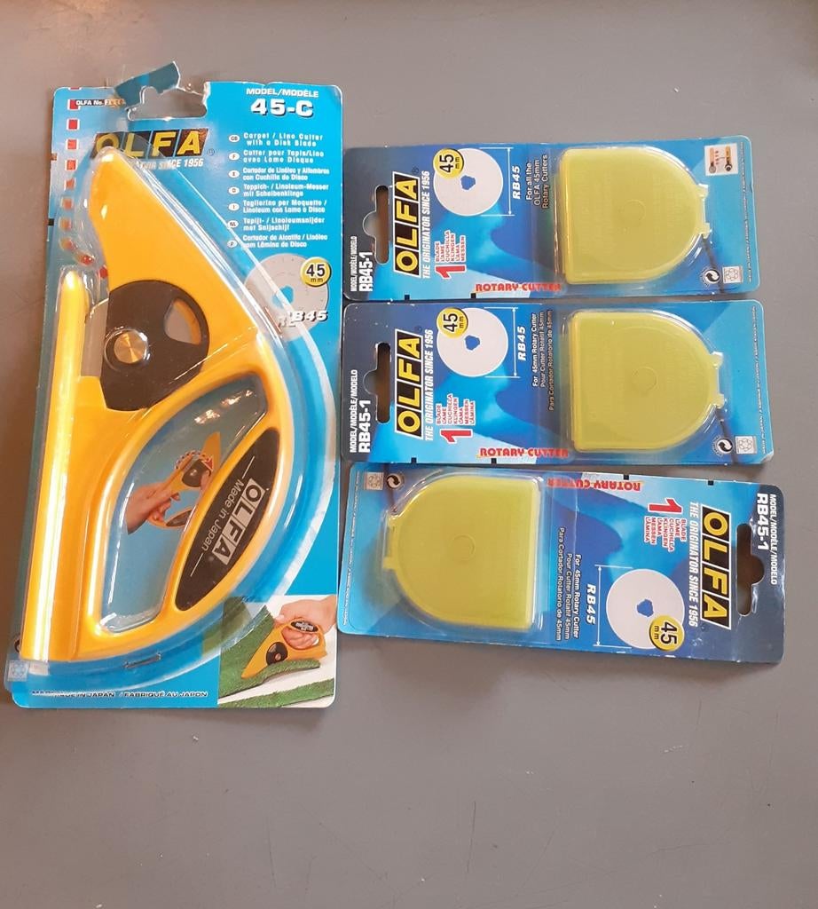 Cutter olfa 45C pour moquette lino + 3 lames de réserve, Enlèvement ou Envoi