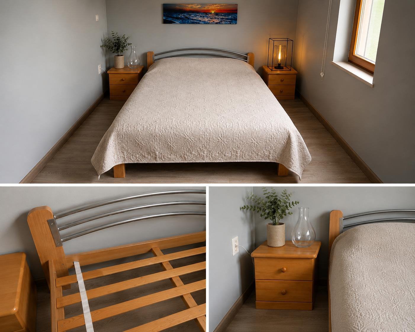 Tweepersoonsbed 140x200 + matras + lattenbodem + 2 nchtkasjs, Enlèvement, Comme neuf, 200 cm