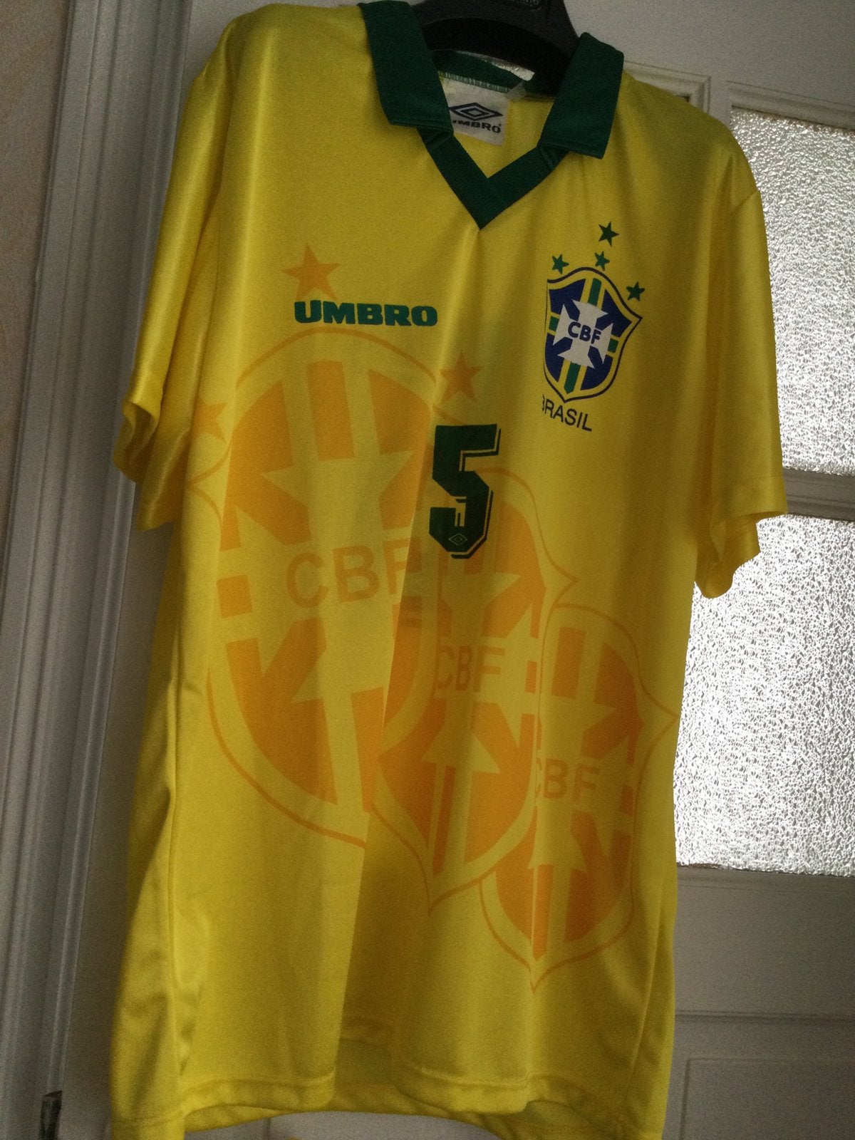 Geel en groen Braziliaans voetbalshirt, Sport en Fitness, Maat L, Ophalen, Zo goed als nieuw, Shirt